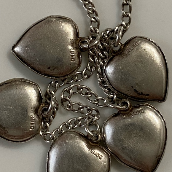 Vintage Sterling 5 Puffy Hearts Bracelet - Picture 2 of 11